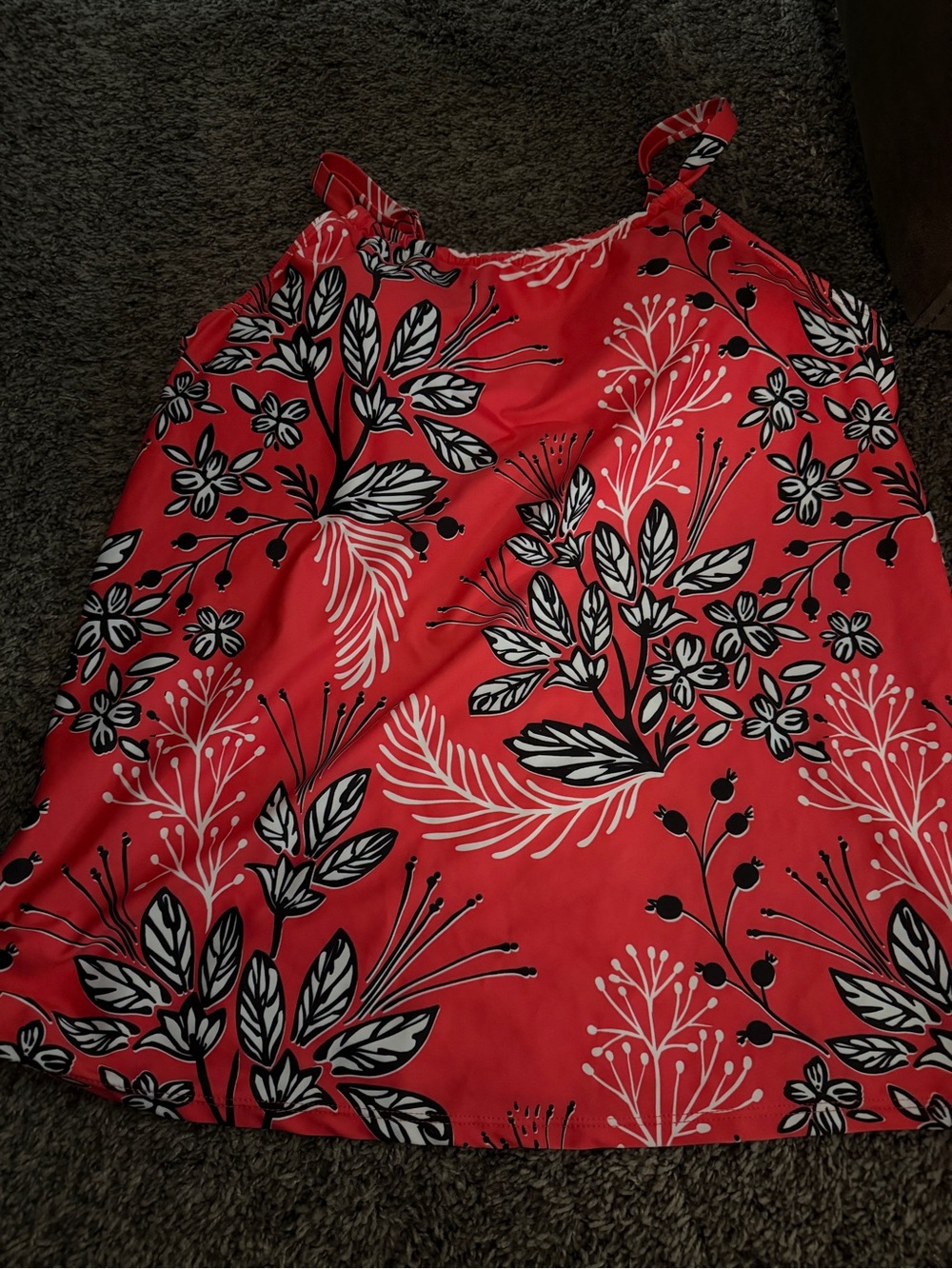 Source Unknown Red Floral Swim Camisole with Black & White Accents